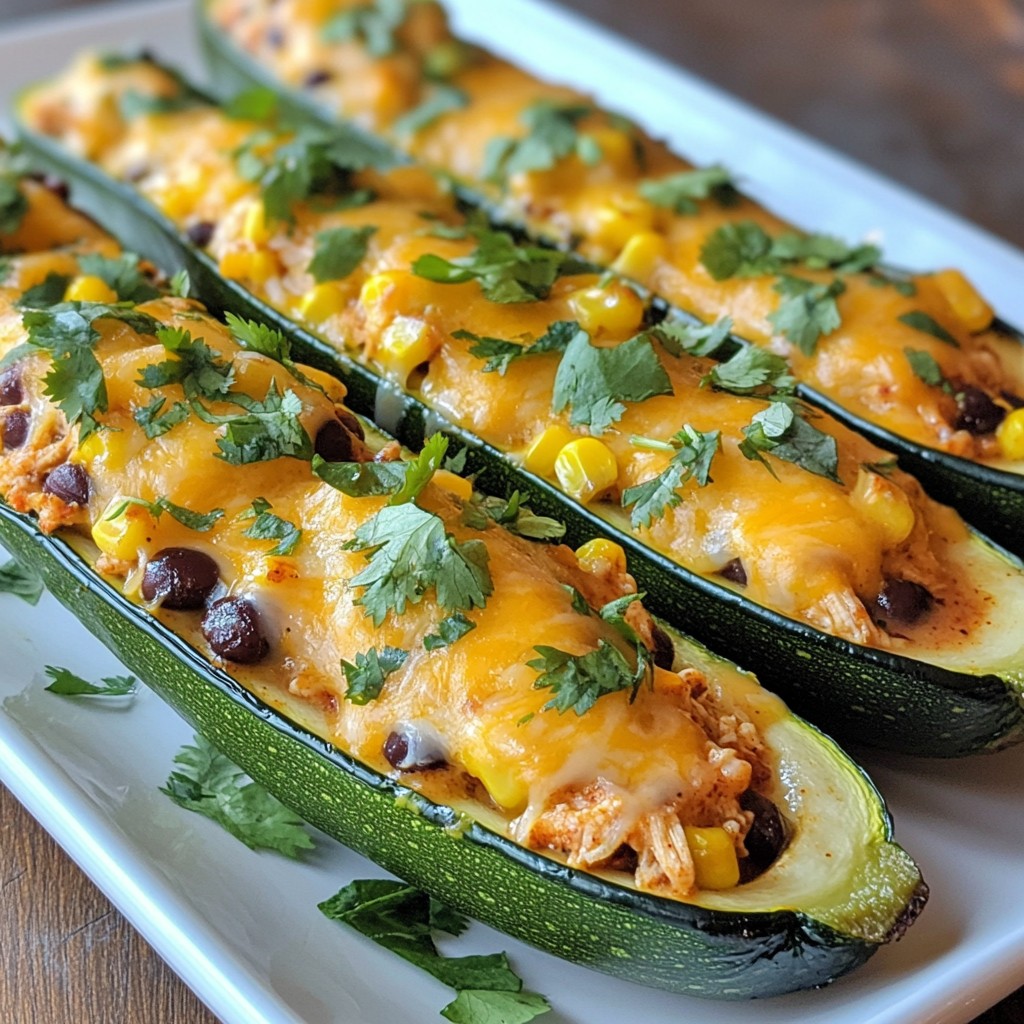 Chicken Enchilada Stuffed Zucchini Boats Delight