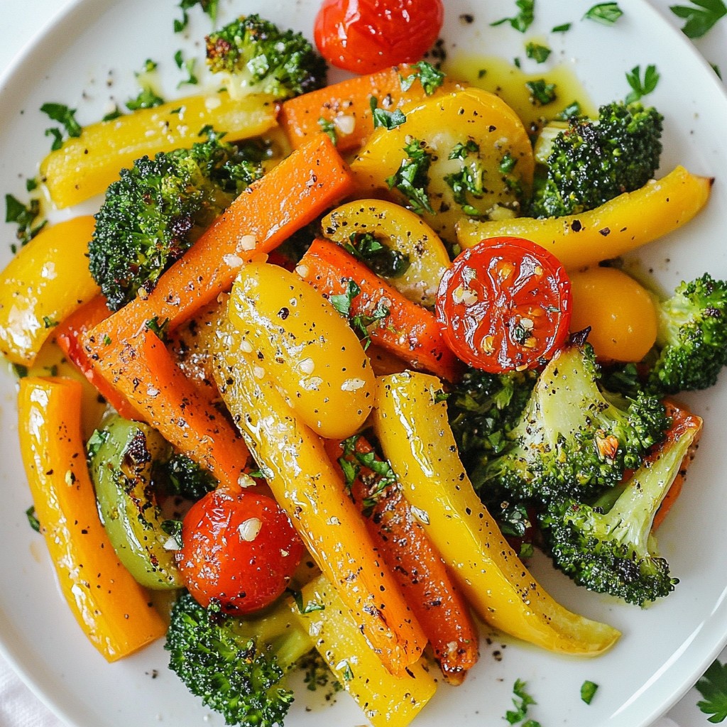 Tender kid-friendly Garlic Herb Roasted Veggies Recipe