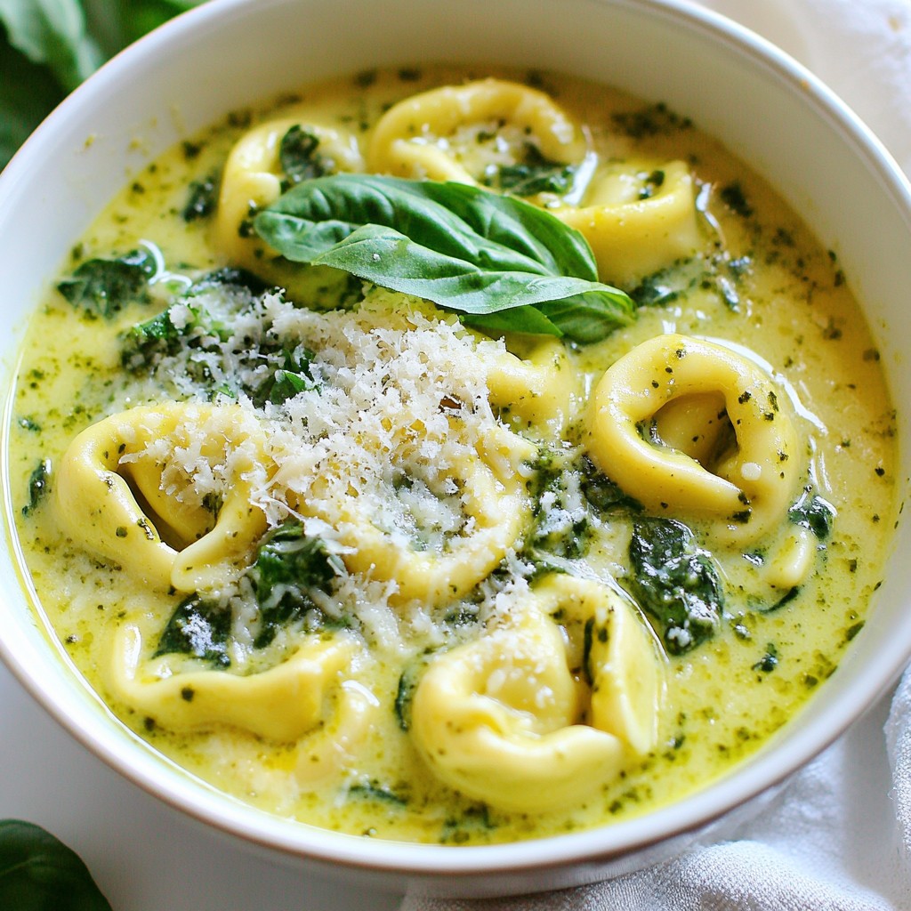 One Pot Creamy Pesto Tortellini Soup Easy Delight